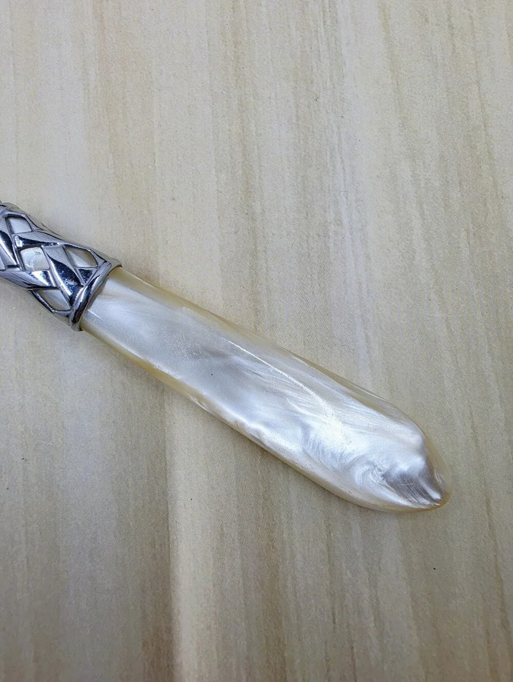 Bugatti Serving Fork Cream Pearl Handle Silver Lattice Stainless 18/10 Italy